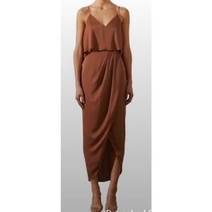Shona Joy Luxe Cocktail Frill Dress in Mocha NWT Size 6